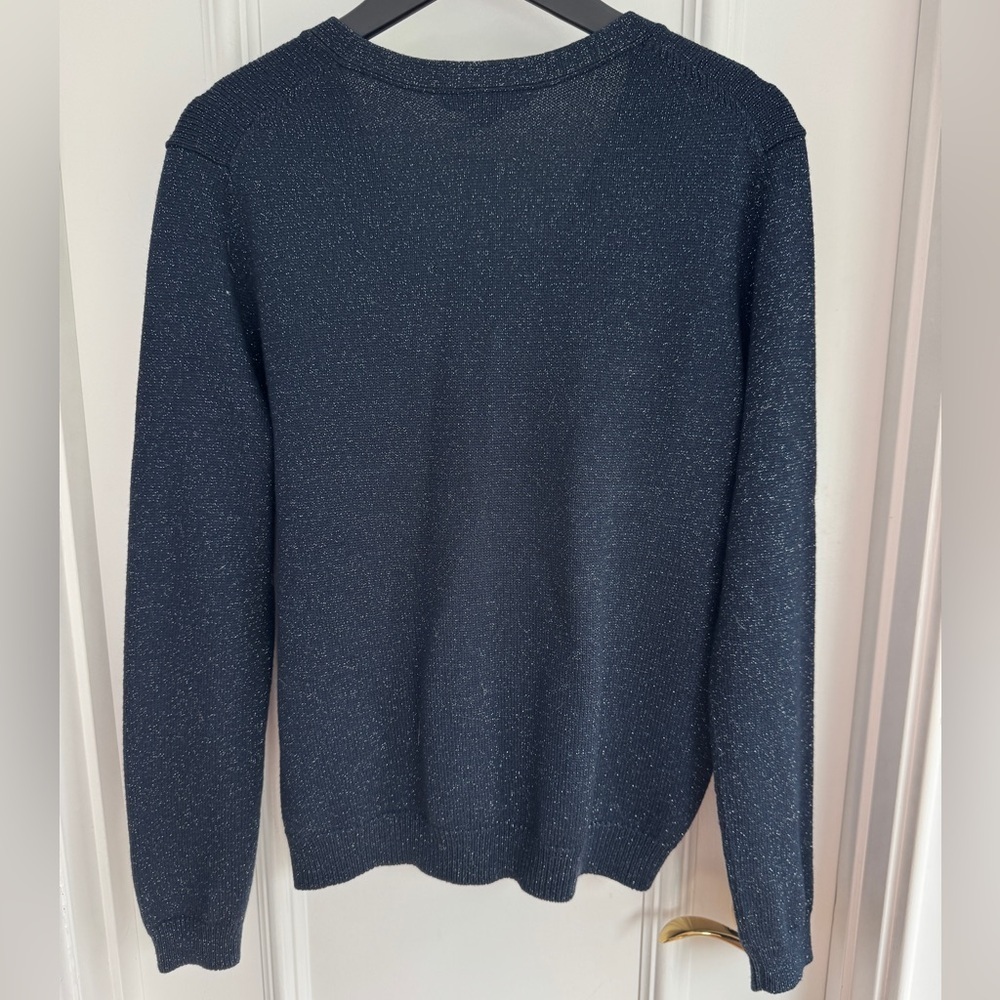 Ellen Tracy Navy Sparkle Metallic V-Neck Sweater - Medium Size Medium - Picture 5 of 5